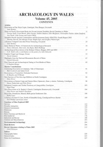 Archaeology in Wales 45 contents page