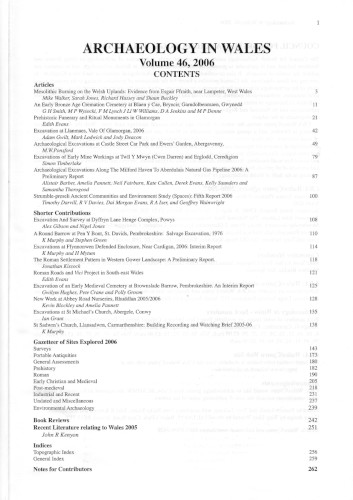 Archaeology in Wales 46 contents page