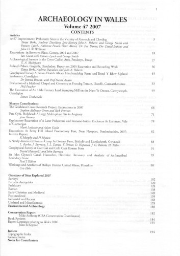 Archaeology in Wales 47 contents page