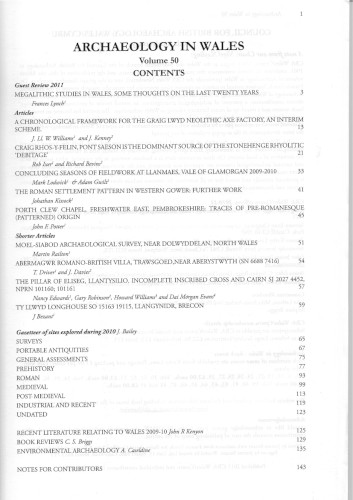Archaeology in Wales 50 contents page
