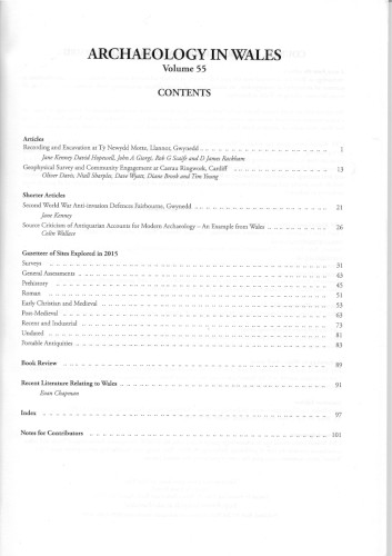 Archaeology in Wales 55 contents page