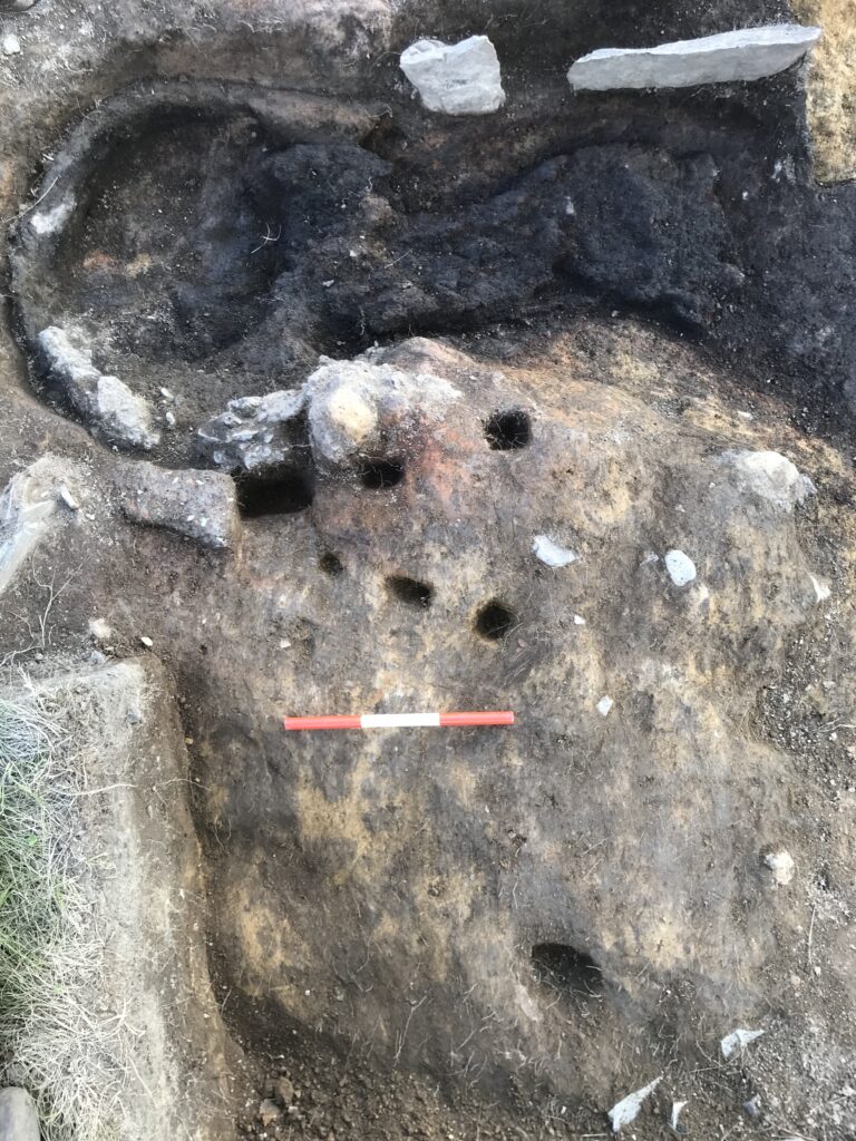 Stakeholes associated with platform for tuyere and bellows
